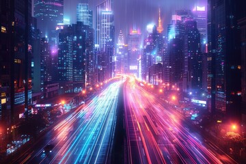 Obraz premium Neon Cityscape: A Highway of Light and Speed