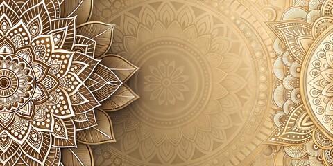 Elegant diwali celebration design featuring golden floral mandala patterns on a soft gold background with copy space for greetings