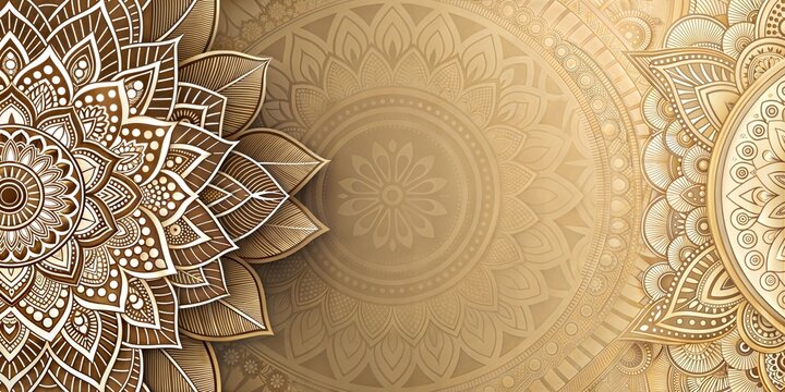 Elegant diwali celebration design featuring golden floral mandala patterns on a soft gold background with copy space for greetings