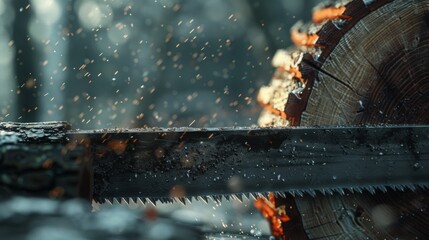 Obraz premium Wood is cut with a saw.