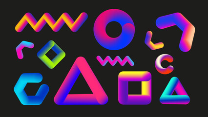 Abstract geometric design shapes set. Gradient Brutal contemporary figure.