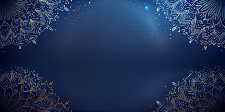 Golden mandala shining on a blue background with text space, perfect for diwali holiday celebrations and indian festivals