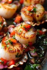 Obraz premium A plate of food with a variety of vegetables and herbs. The dish is a mix of different flavors and textures, making it a delicious and healthy meal