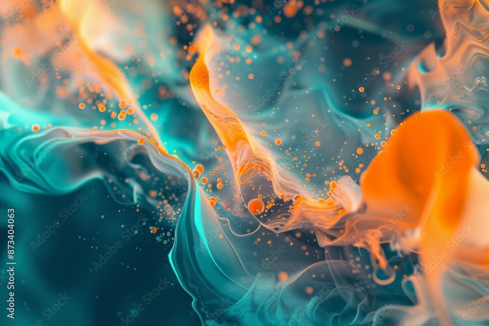 Poster Vivid abstract art featuring flowing patterns of blue and orange, creating a dynamic visual journey exemplifying the confluence of energies and the beauty of artistic expression.