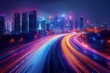 Fototapeta premium Night Cityscape with Traffic Trails