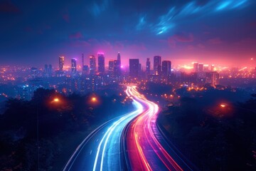 Night Cityscape with Bright Lights