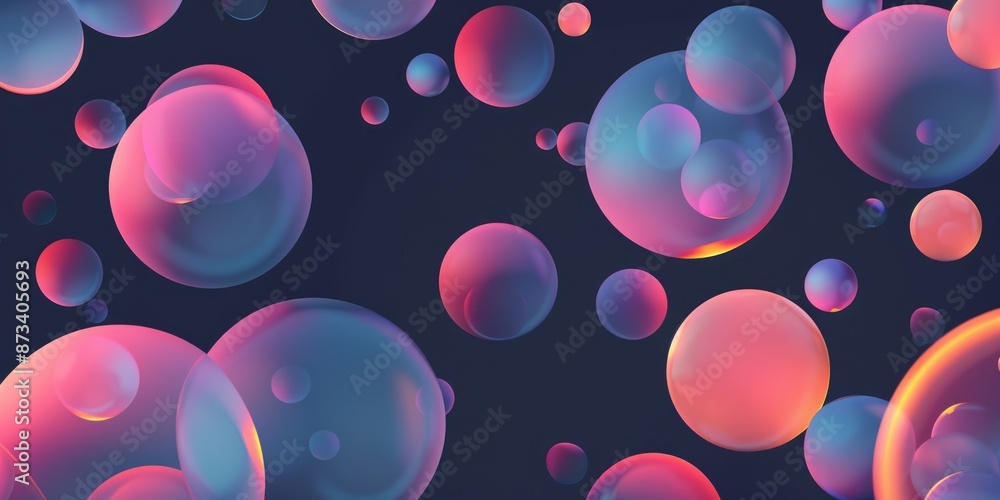 Poster a mesmerizing image of colorful bubbles against a dark background, creating a dreamy and enchanting 