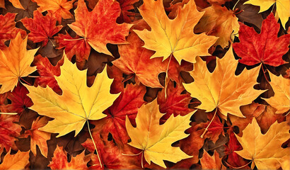 Fototapeta premium Autumnal vibrant orange maple leaves background