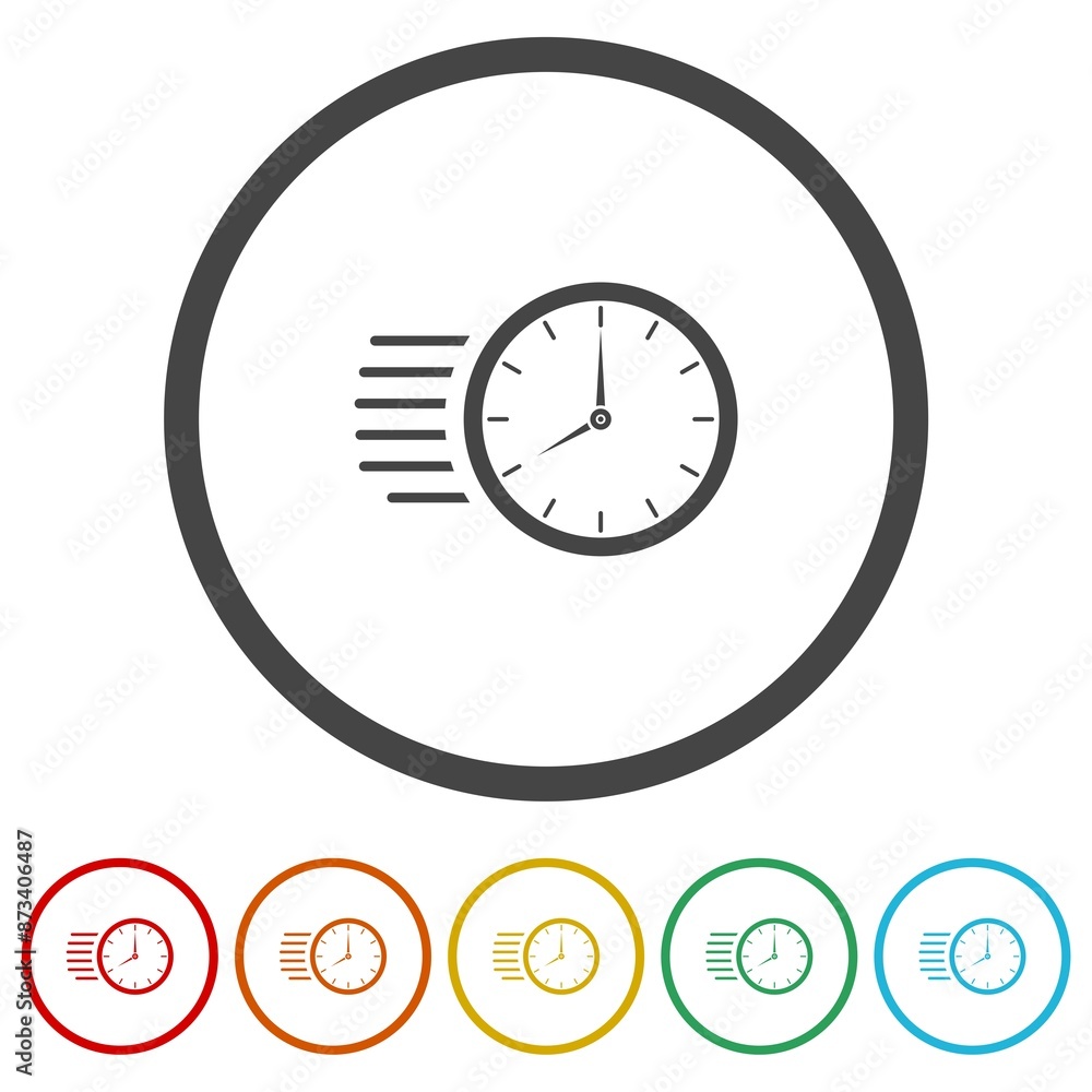 Poster fast flying time icon. set icons in color circle buttons