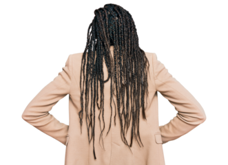 African american woman wearing business jacket standing backwards looking away with arms on body