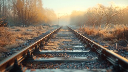 Fototapeta premium Close-up of railroad tracks going into the distance.