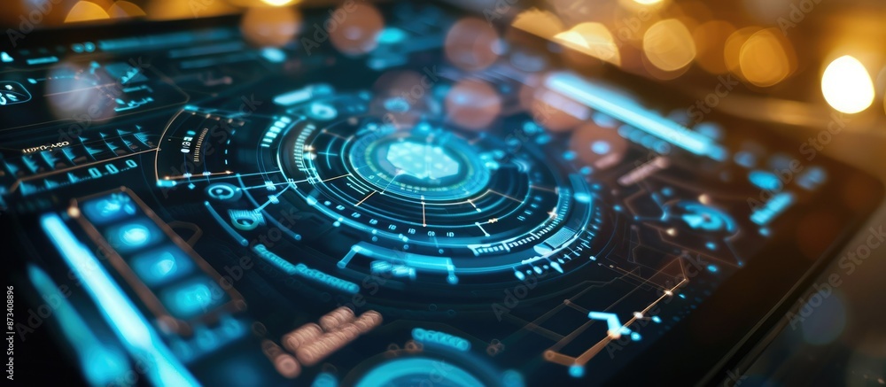 Poster the hightech digital interface showcases vibrant holographic data and circuits in futuristic colors 