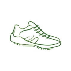 Golf equipment set logo icons sports gear for game. Golfer hits ball on golf course. Golf player, bags, putter, golfer, ball, hole, course, gloves. Vector illustration isolated on background