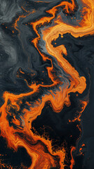 Aerial View of a Winding River of Lava Flowing Through a Dark Landscape