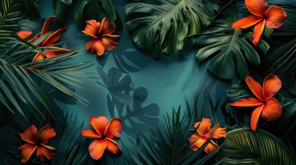 Fototapeta premium Tropical Flowers Banner with Copy Space
