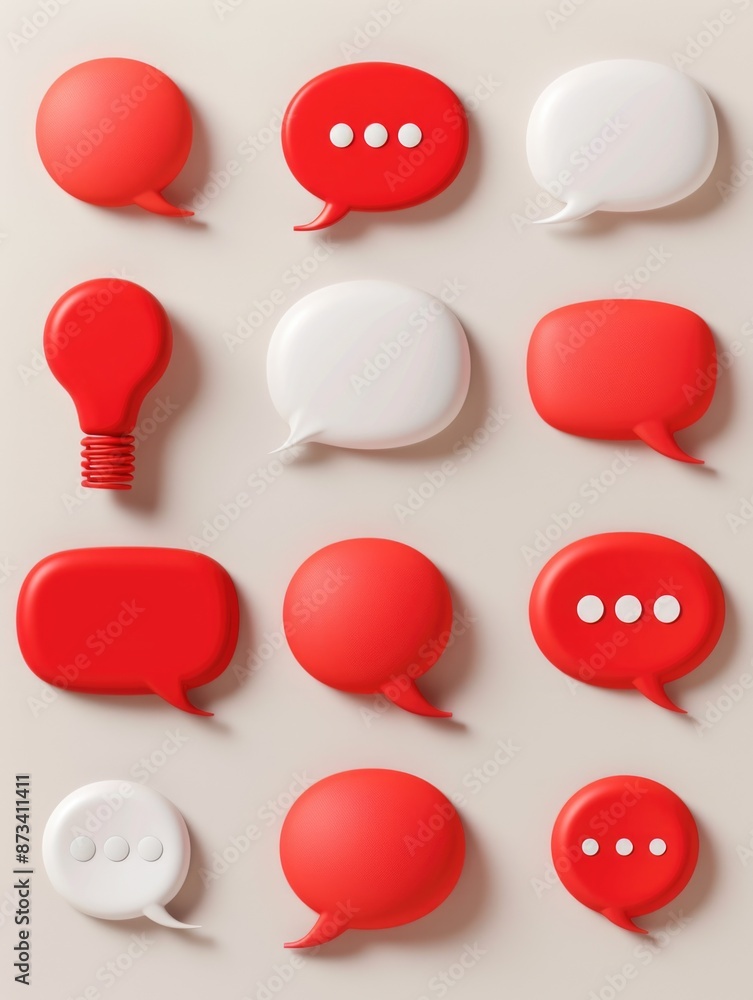Aufkleber a collection of red and white speech bubbles with a white dot in the middle. the speech bubbles are 