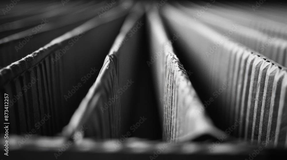 Poster the image is a close up of a cardboard box with a black and white filter. the box is made of cardboa
