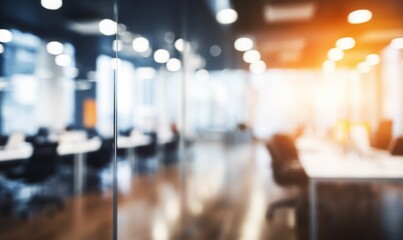 Abstract blurred interior modern office space with business people working banner background with copy space.

