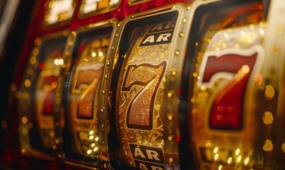 gold casino slots machine with number 7s, Generative AI