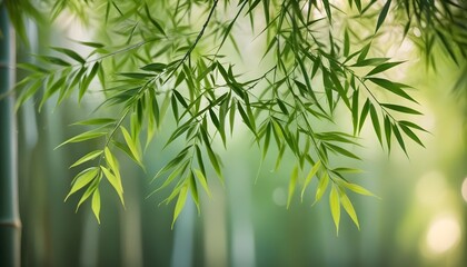 Obraz premium Bamboo leaves with blurred bokeh background