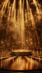Podium illuminated by golden light, evoking prestige celebration