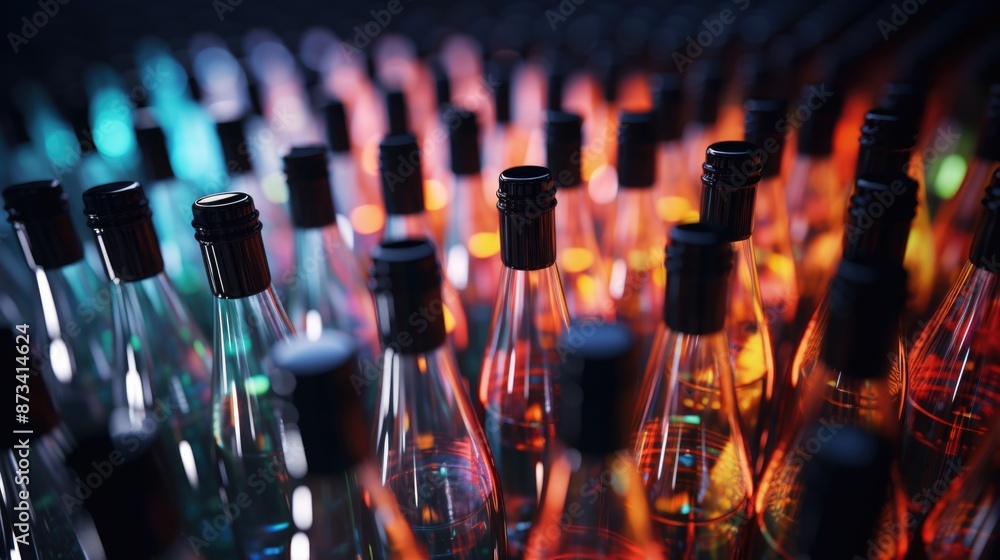 Poster a row of bottles with different colored tops