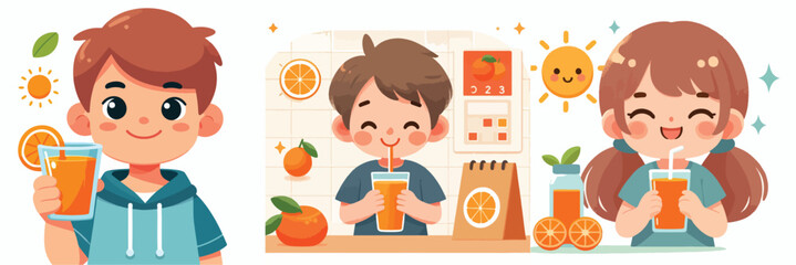 vector set of people drinking orange juice