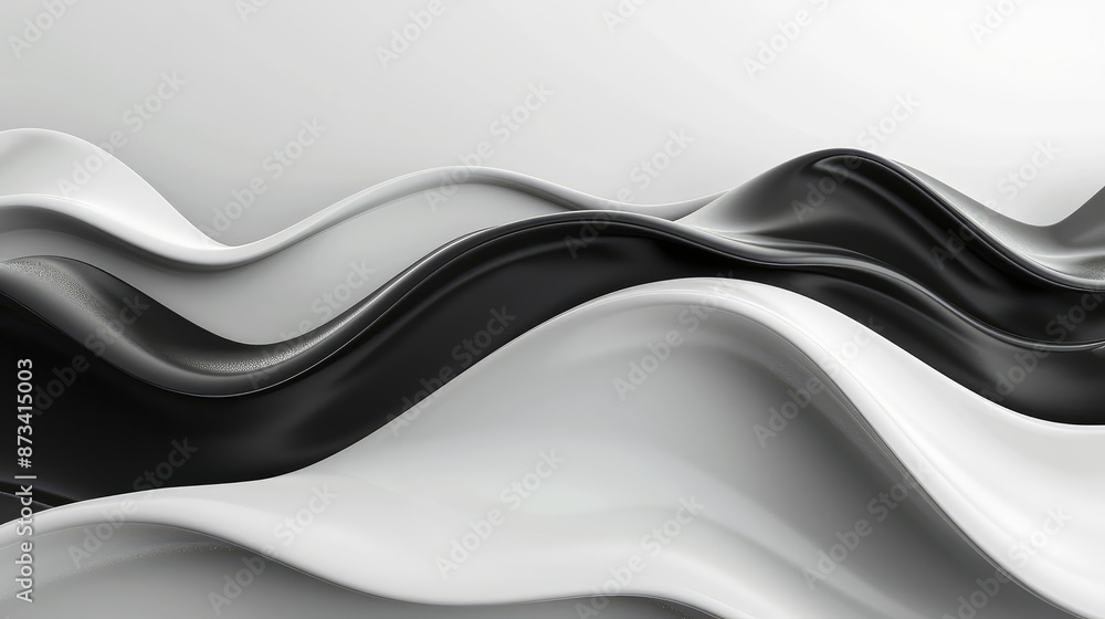 Poster a minimalist 3d banner with a liquid gradient wave in black and white, creating a modern contrast th