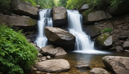 Fototapeta premium A cascade of serenity amidst the green forest