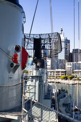 Australian warship standing in the ocean with radar in a sunny day in Sydney NSW. © Ata