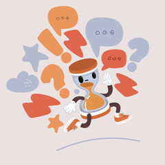 Carton vector illustration of Sand running through the bulbs of an hourglass measuring the passing time in a countdown to a deadline.