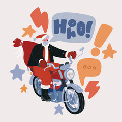 Carton vector illustration of santa courier delivering gift holiday on motorbike. Christmas concept.