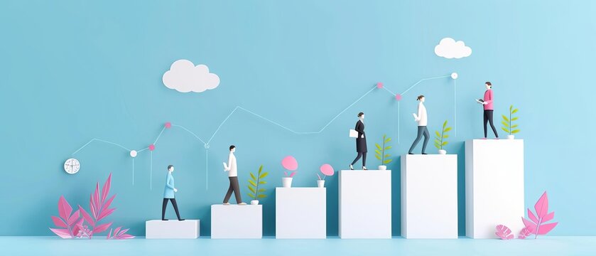 Career development programs, employees advancing, flat design illustration