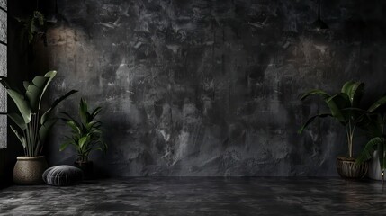 Dark Gray Cement Wall and Studio Room Interior: Perfect Backdrop for Product Displays or Exercise Spaces