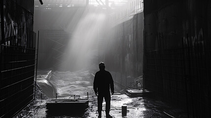 silhouette photo of a construction working in a working site