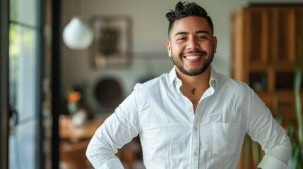 Fototapeta premium hispanic handsome man smiling Hands on hips while standing