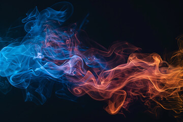 Obraz premium Floating smoke-like shapes in various colors on a black background, creating an ethereal and mesmerizing visual effect.