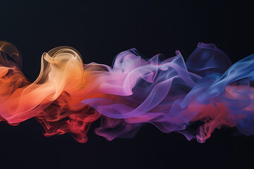 Obraz premium Floating smoke-like shapes in various colors on a black background, creating an ethereal and mesmerizing visual effect.