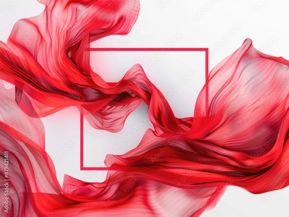 Poster a red fabric is flowing in the air, creating a sense of movement and energy. the red color evokes fe