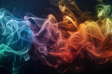Floating smoke-like shapes in various colors on a black background, creating an ethereal and mesmerizing visual effect.