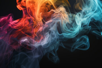 Floating smoke-like shapes in various colors on a black background, creating an ethereal and mesmerizing visual effect.