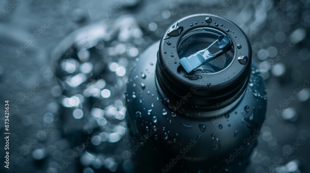 Poster the spout of a smart hydration bottle with a filtered opening to easily add in fruits herbs or other