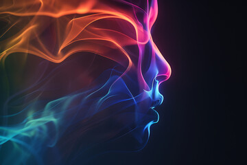 Obraz premium Floating smoke-like shapes in various colors on a black background, creating an ethereal and mesmerizing visual effect.