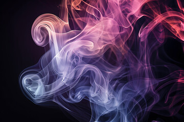 Obraz premium Floating smoke-like shapes in various colors on a black background, creating an ethereal and mesmerizing visual effect.