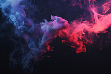 Obraz premium Floating smoke-like shapes in various colors on a black background, creating an ethereal and mesmerizing visual effect.