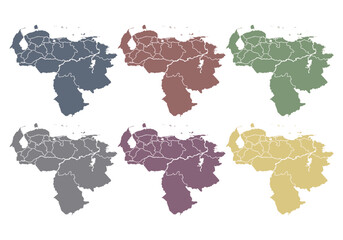 Mapa de Venezuela de color azul, rojo, verde, gris, morado y amarillo