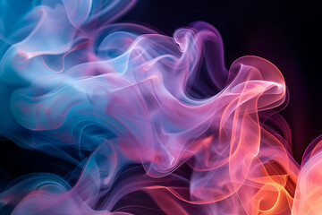 Obraz premium Floating smoke-like shapes in various colors on a black background, creating an ethereal and mesmerizing visual effect.