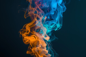 Obraz premium Floating smoke-like shapes in various colors on a black background, creating an ethereal and mesmerizing visual effect.