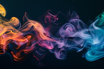Floating smoke-like shapes in various colors on a black background, creating an ethereal and mesmerizing visual effect.