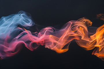 Floating smoke-like shapes in various colors on a black background, creating an ethereal and mesmerizing visual effect.
